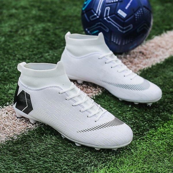 Fotbollsskor för män Halkfria fotbollsskor Klossar Gräs Fotbollssneakers 888B White 43