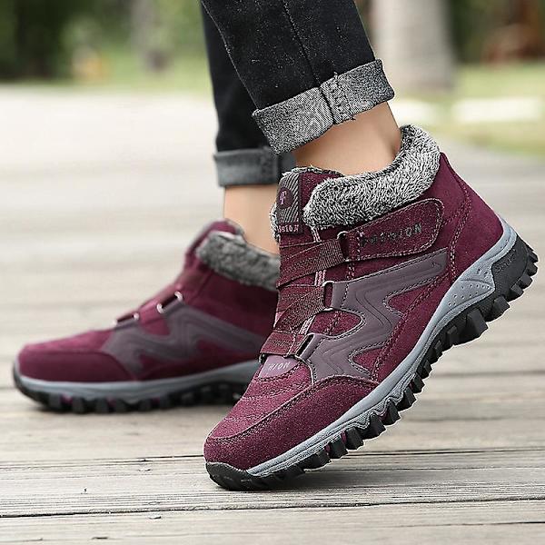 Snöskor för damer Vattentäta Slip On Päls Fodrade Sneakers Vinter Varma Skor 2K6137 Red 44