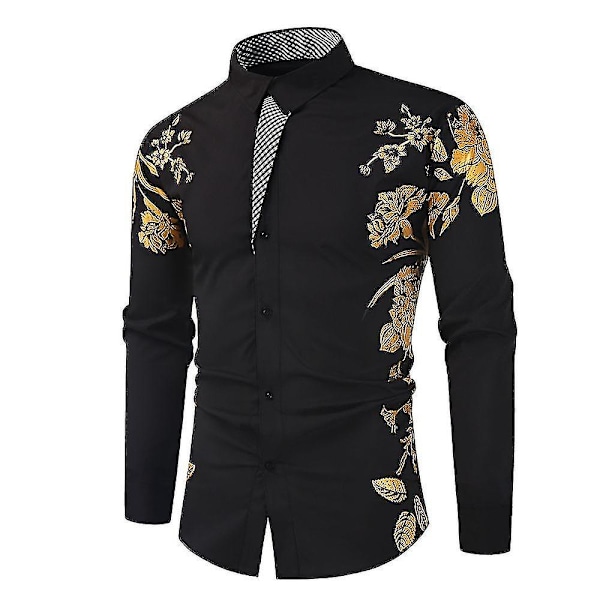 Print med guldbroderi och blommönster XL