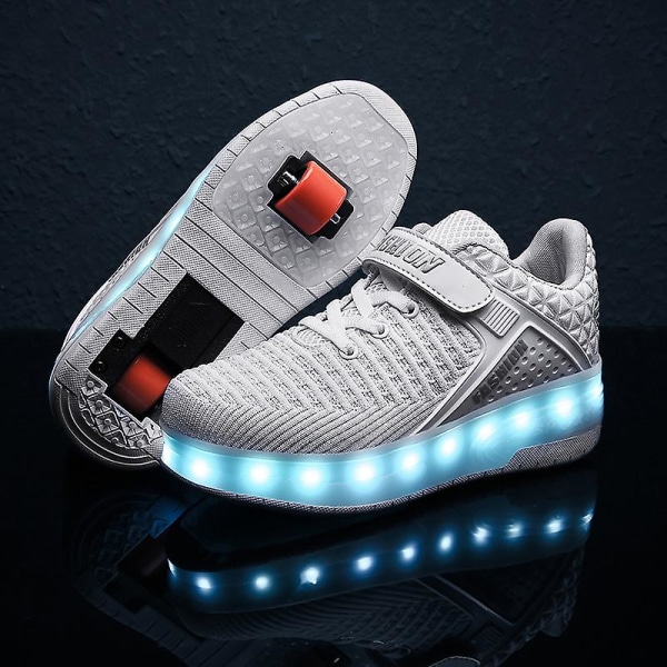 Barnsneakers Dubbelhjulsskor Led Light Skor 8099 White 35