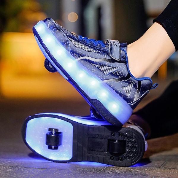 Barnsneakers Dubbelhjulsskor Led Light Skor q8 Blue 33