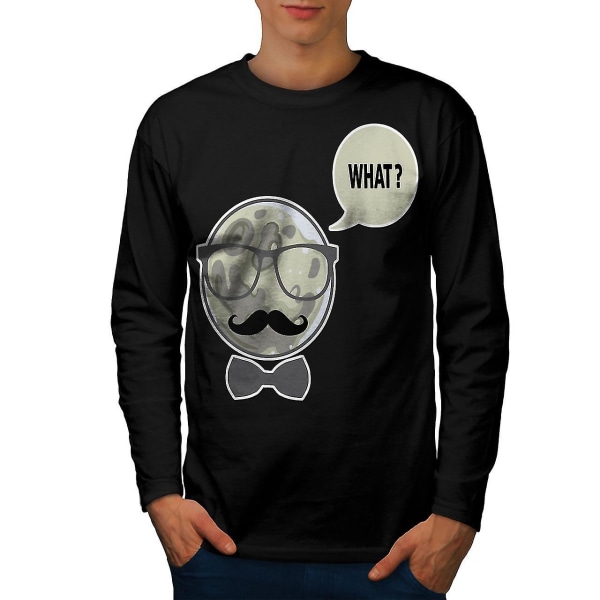 Moon Swag Mustasch män svart långärmad T-shirt | Wellcoda L