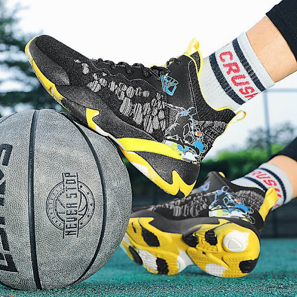 Basketskor för män Mode Halkfria sneakers Andas sportskor W23 BlackYellow 41