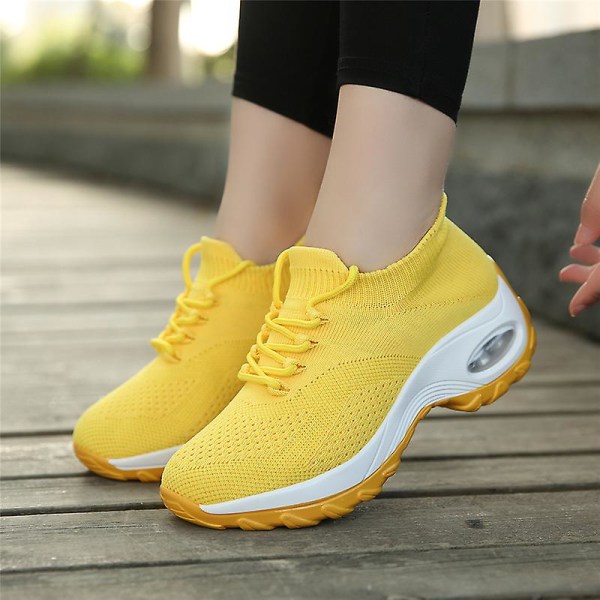 Dam Super Light Sneakers Tenis Feminino Dam Wedge Andas Running Mesh 2G1862 Yellow 38