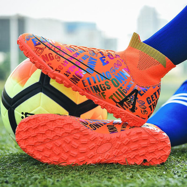 Fotbollsskor för män Spikes Fotbollsskor för ungdomar Stövlar Athletic Sneaker 3C338 Orange 35