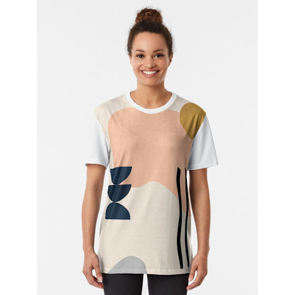 Abstrakt beige solbränna Geometrisk konst 3 grafisk T-shirt White M