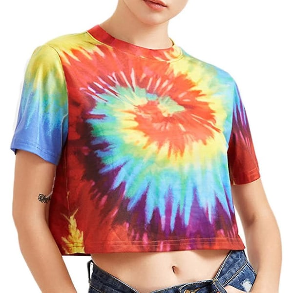 Bolany Tie Dye Dam Crop Tops Spiral Rainbow Summer Shirts XXL