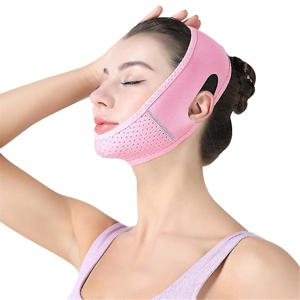 Återanvändbar V Line Mask Ansikts bantningsrem Dubbel Haka Reducer Rosa