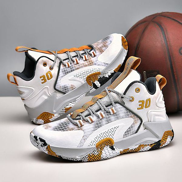 Basketskor för män Mode Halkfria Sneakers Andas Sportskor Yj853 WhiteGold 44