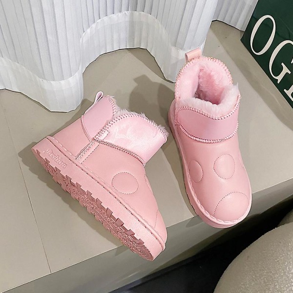 Pojkar Flickor Vintersnöboots Varma ankelstövlar Barn Anti-halk vinterskor H2109 Pink 35