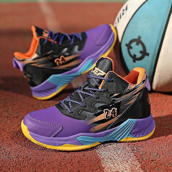 Basketskor för barn Mode Halkfria sneakers Sportskor som andas Yj008 BlackPurple 34