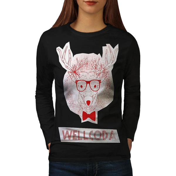 Deer Graphic Art Women Blacklong Sleeve T-shirt XL