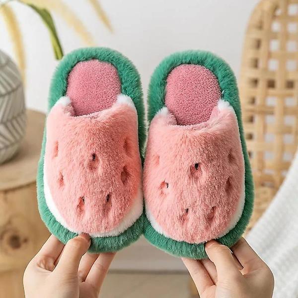 Barns bomullstofflor Pojkar Flickor Fleece tecknad bomullstofflor Röd Pink 26/27