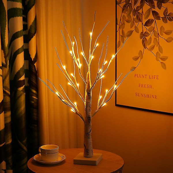 Björk Warm White Light Up Birch Tree Bordsskiva Liten Led Dekorativ grenlampa