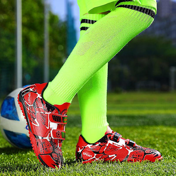 Fotbollsskor för pojkar Halkfria fotbollsskor Klossar Gräs Fotbollssneakers Yj166 Red 34