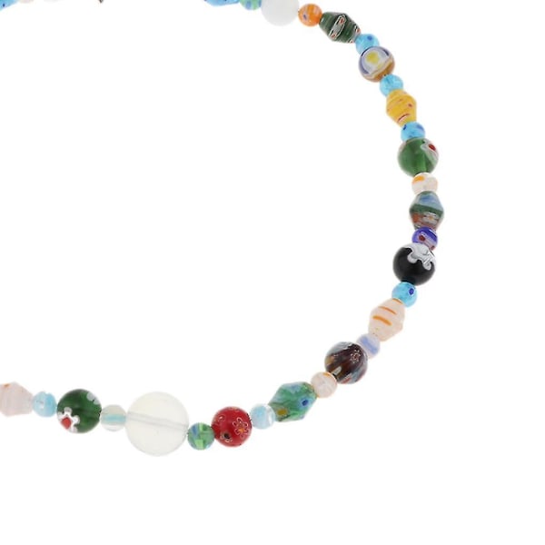 2x Etnisk stil Färgglad Geometrisk Millefiori Blomsterpärla Glas Opal Halsband