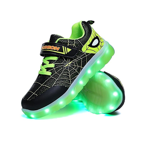 Barnsneakers Led Flash Skor Mode löparskor 807 BlackGreen 26