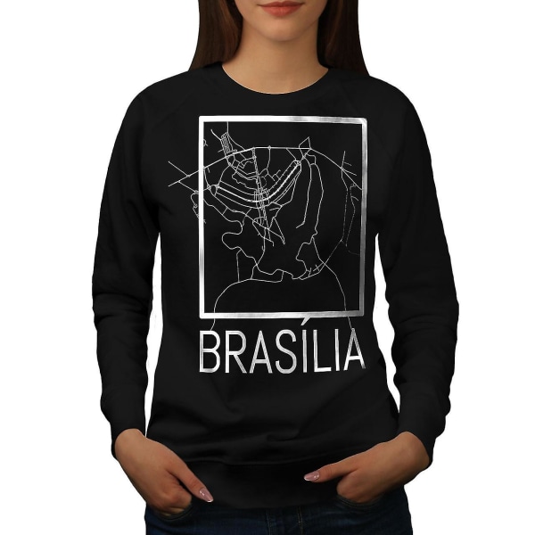 Brasilia Stadskarta Dam Blacksweatshirt | Wellcoda S