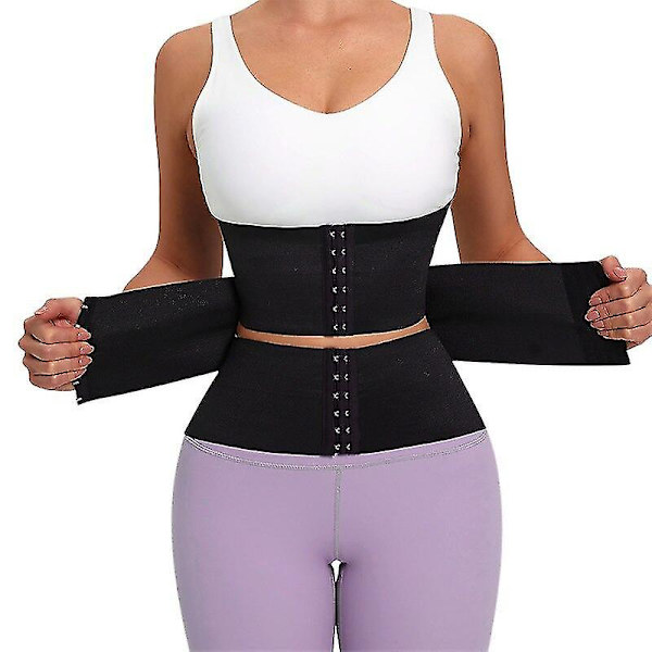 Waist trainer Kroppsformare för kvinnor Trippeltränare Tummy Wrap Midjeträningstrimmer Neopren Bantning Träning Korsett Toppar, svart XS