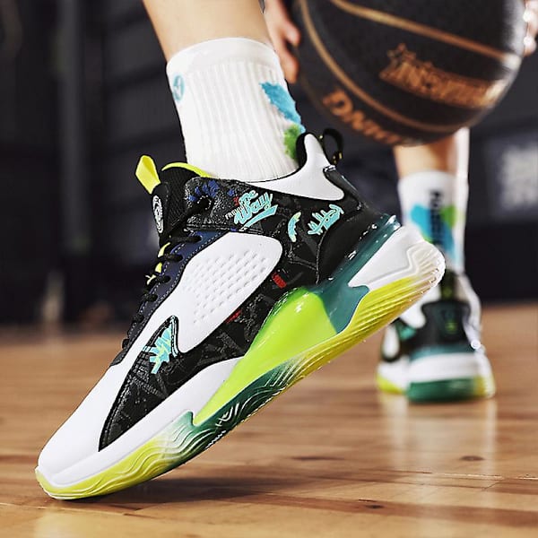 Basketskor för män Mode Halkfria Sneakers Andas Sportskor Yj993 WhiteGreen 41
