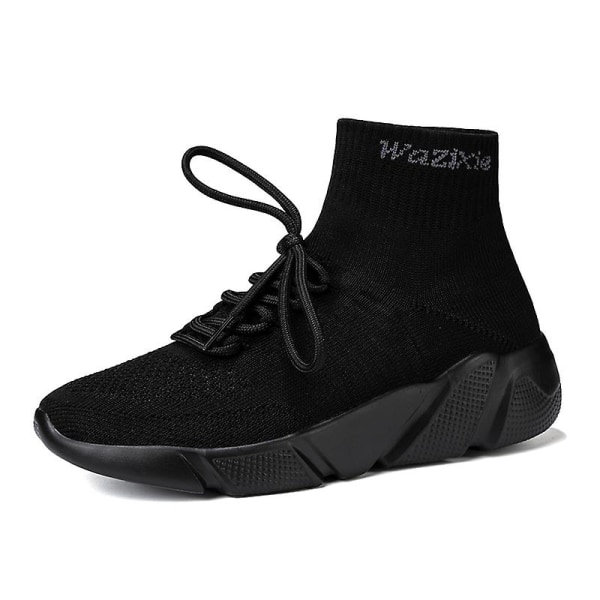 Sneakers för flugvävning för män Andas löparskor Mode sportskor 3A7025 Black 38