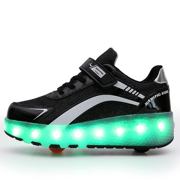 Barnsneakers Dubbelhjulsskor Pojkar Flickor Led Light Skor Fr916 Black 34