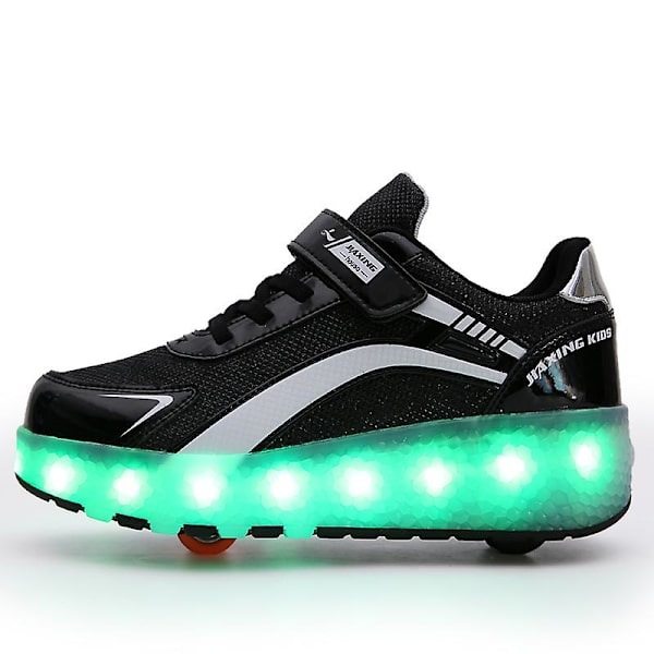Barnsneakers Dubbelhjulsskor Pojkar Flickor Led Light Skor Fr916 Black 40