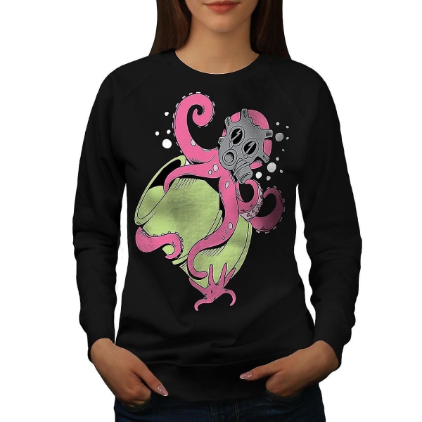 Octopus Cartoon Fantasy Women Blacksweatshirt | Wellcoda XL