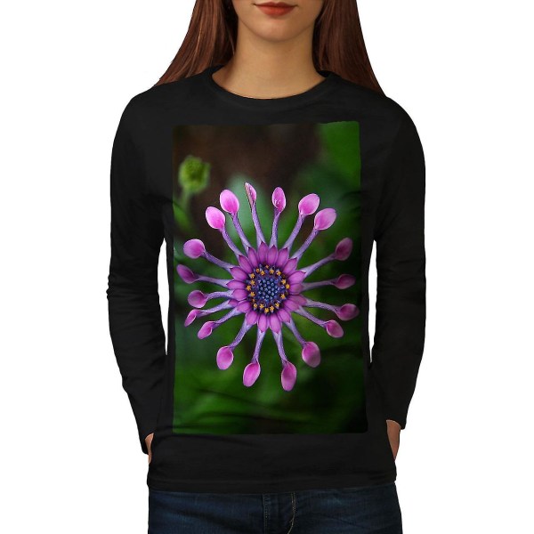 Cactus Flower Art Women Blacklong Sleeve T-shirt XXL