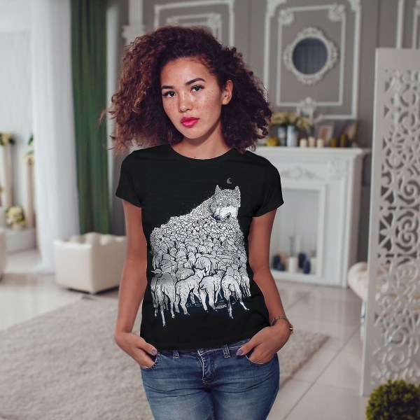 Wolf Sheep Herd Animal Women Blackt-shirt XXL