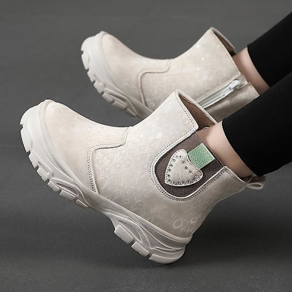 Barn Vinter Snö Boots Varma Ankel Boots Pojkar Flick Anti-Slip Vinterskor E821 Beige 34