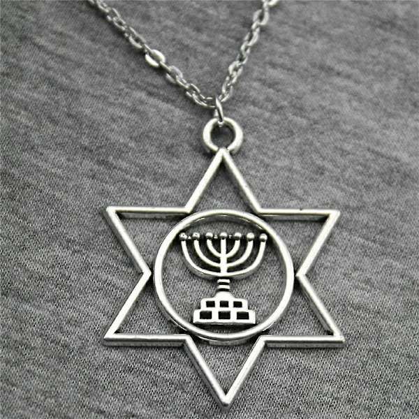 1 bit Metallkedja Halsband Hängen Manshalsband Mode Judendom Menorah Davidsstjärna 19x12mm N