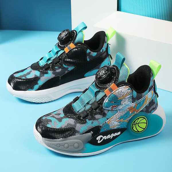 Basketskor för pojkar Mode Halkfria sneakers Sportskor som andas 3B2301 Green 34