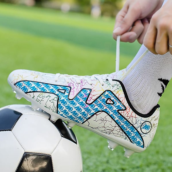 Fotbollsskor för män Halkfria fotbollsskor Klossar Gräs Fotbollssneakers Yj211 WhiteBlue 38