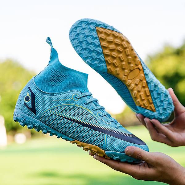 Fotbollsskor för män Halkfria fotbollsskor Klossar Gräs Fotbollssneakers Yjz18A Cyan 35