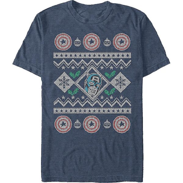 Faux Ugly Christmas Sweater Captain America T-shirt M