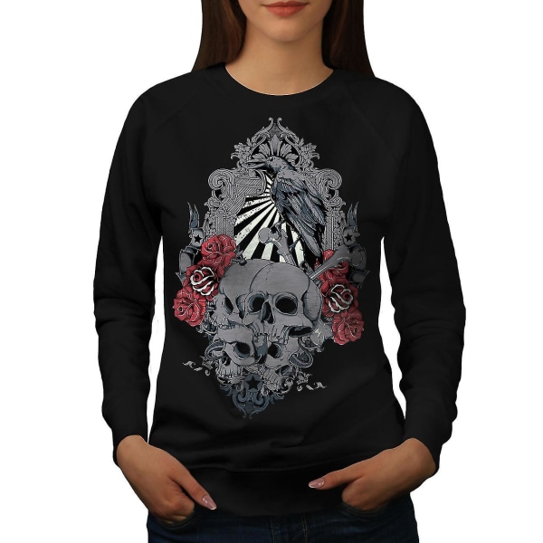 Rose Crow Creepy Skull Women Blacksweatshirt | Wellcoda M