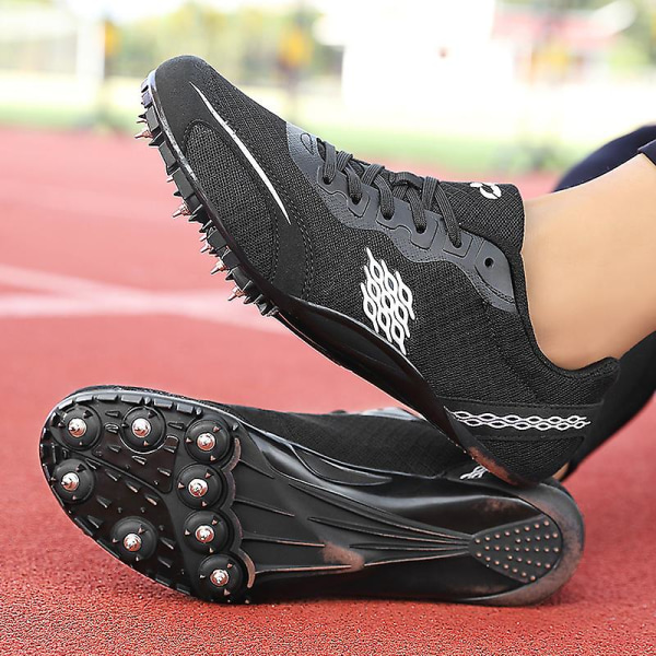 Friidrottsskor för män Spikes Track Race Hoppande Sneakers Professionell löpning Nail Spikes Skor Tj016 Black 38