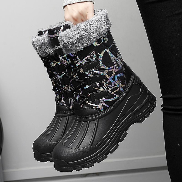 Dam Vinterstövlar Snow Boot Plysch Varma Skor Vattentät Boot 2112S BlackGray 39