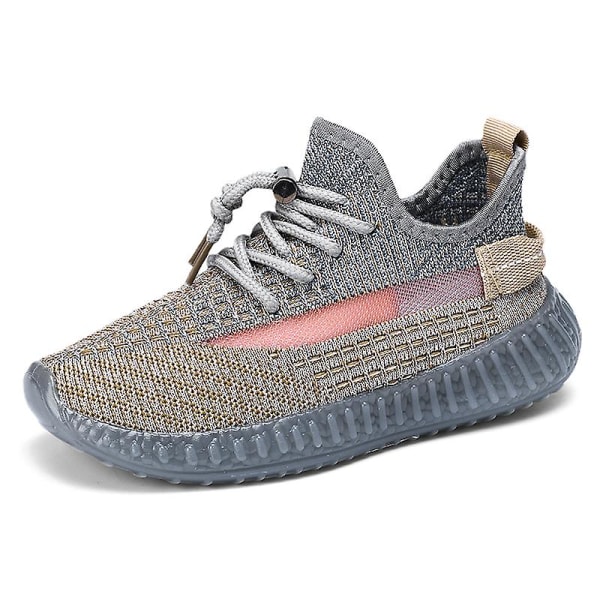 Barn Sneakers Andas löparskor Mode Pojkar Flickor Sportskor C08 GrayBrown 28