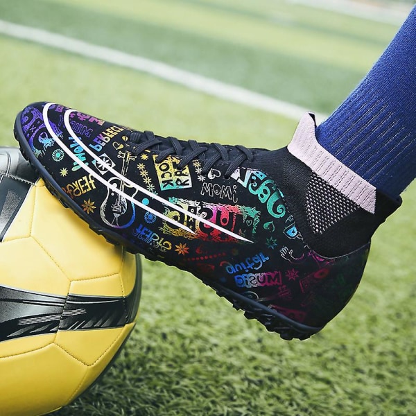 Fotbollsskor för män Fotbollsskor med hög ankel för vuxna Grästräning Sport Skor Sneakers 2J339 Black 41