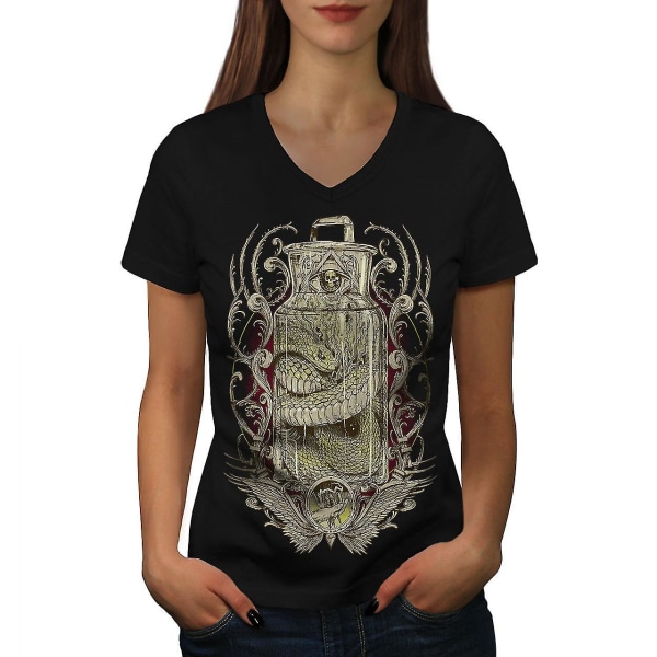 Burk Snake Skrämmande kvinnor Svart-ringad T-shirt S