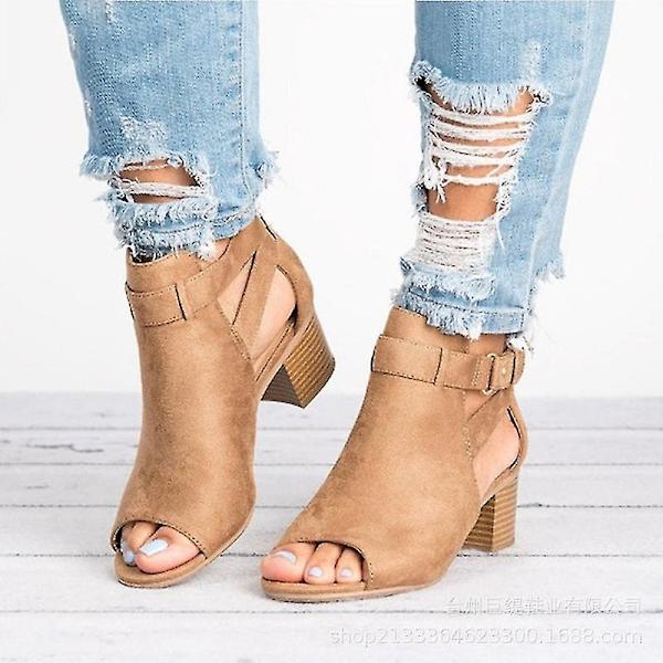 Dam Mid Block Klackskor Sandaler Peep Toe Ankel Boots Sommarskor Grey 43