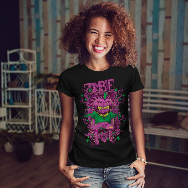 Vegetable Horror Zombie Women Blackt-shirt | Wellcoda M