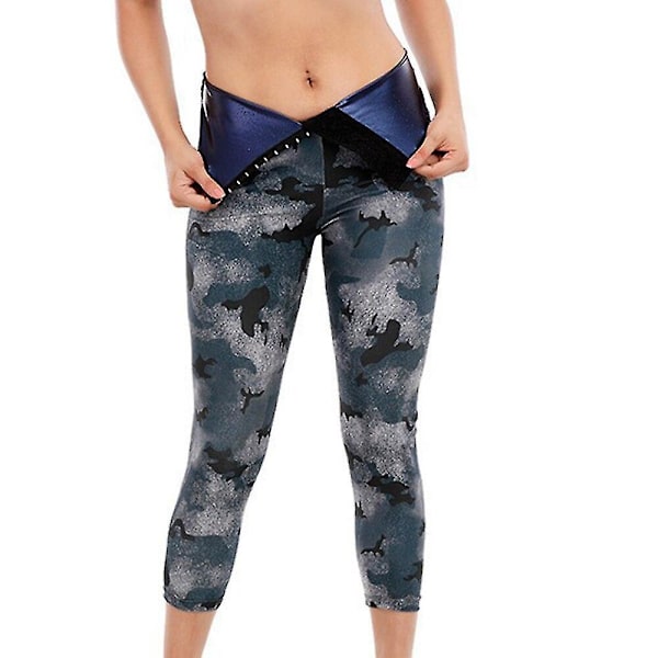 Body Shaper Camouflage Byxor Bastu Shapers Svett Bastu Effekt Bantning Byxor Fitness Shapewear Workout Leggings Fitness Byxor, 5 poäng Tight S M
