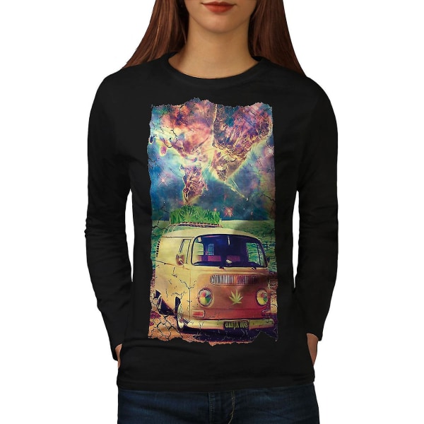 Ganja Bus Camping Dam Blacklong Sleeve T-shirt | Wellcoda L