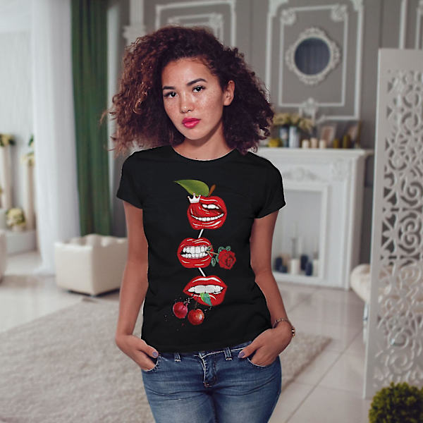 Lip Cherry Cool Women Blackt-shirt XXL