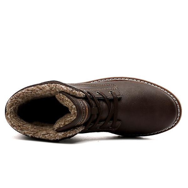 Snöskor för män Läder Plus Velvet Varma Utomhus bomullsskor F9704 Brown 41