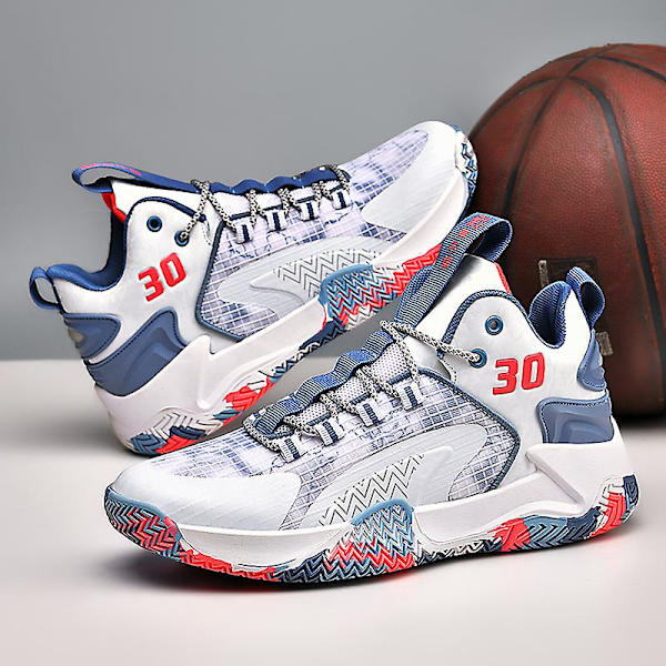 Basketskor för män Mode Halkfria Sneakers Andas Sportskor Yj853 WhiteBlue 41