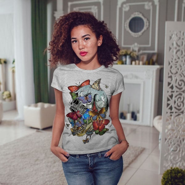 Skull Butterfly Head Art Women T-shirt XL